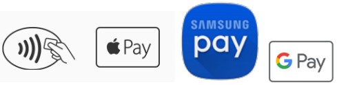 Picture of Contactless Terminal Symbol, Apple Pay icon, Samsung Pay icon, and Google Pay icon. May tokenize your Schofield FCU Debit Card into one of these Digital Wallet Providers.